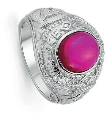 Gents College Ring With Red Stone Solid Sterling Silver Sizes T - Y Hallmarked