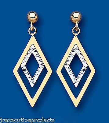 Two Colour Kite Drop Earrings 9ct Yellow and White Gold Drops Hallmarked
