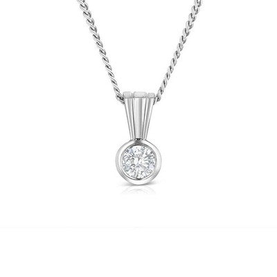 Rubover Set Diamond Solitaire Pendant 18ct White Gold 18" / 45cm Chain