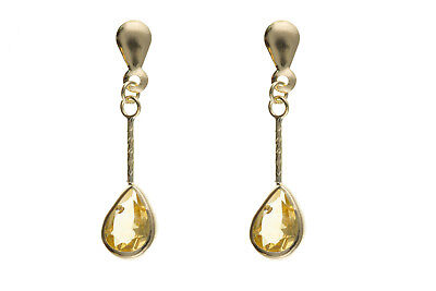 9ct Yellow Gold Citrine Drop Earrings Stick Drops Hallmarked November Birthstone