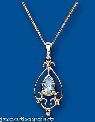 Victorian Blue Topaz Pendant Yellow Gold Hallmarked 18" Chain British Made