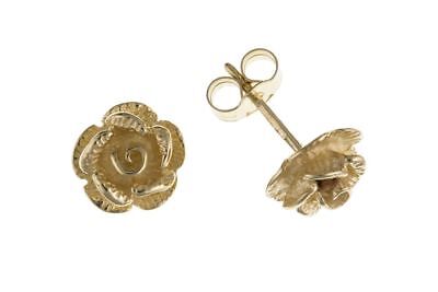 Yellow Gold Rose Stud Earrings Flower Studs 9 Carat British Made
