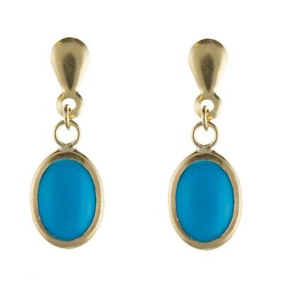9ct Yellow Gold Turquoise Drop Earrings Hallmarked December Birthstone