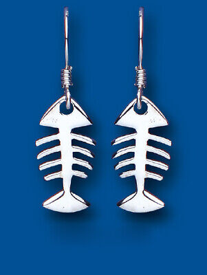 Silver Fishbone Pendant and Earrings Set Solid Sterling Silver 925 16 - 18"