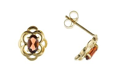 9ct Gold Garnet Celtic Earrings Oval Stud Yellow Gold January Birthstone