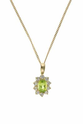 Yellow Gold Peridot Pendant Cluster Necklace Hallmarked 18" Chain British Made