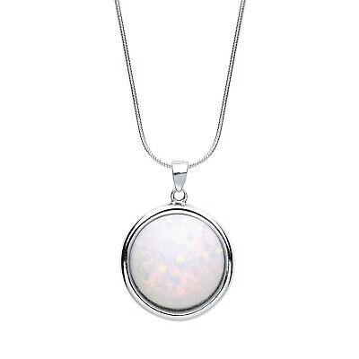 Large Opal Pendant 18" Snake Chain Solid Sterling Silver 925 Hallmark British