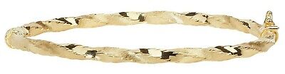 Yellow Gold Twist Bangle Hinged Diamond Cut Ladies British Made Hallmarked