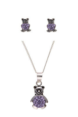 Teddy Bear Pendant and Earrings Set Solid Sterling Silver Children's Jewellery