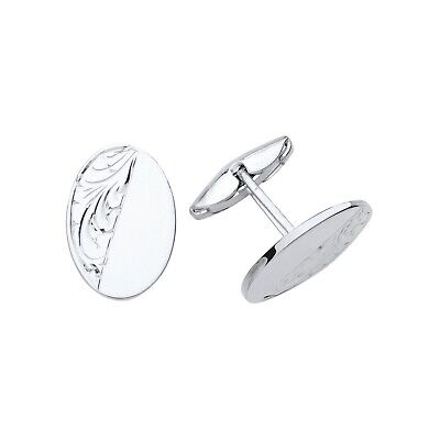 Oval Cufflinks Solid Sterling Silver Engraved Design