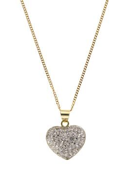 Yellow Gold Heart Pendant Sparkling Austrian Crystal 18" Chain Hallmarked