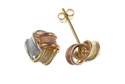 Multi Tone Gold Knot Stud Earrings 7mm 9 Carat Yellow Rose White Studs British