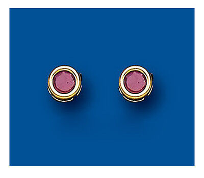 9ct Gold Ruby Stud Earrings 4mm Solitaire Studs Yellow Gold July Birthstone