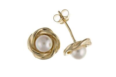9ct Gold Pearl Knot Stud Earrings Freshwater Studs Wedding Bridal Jewellery