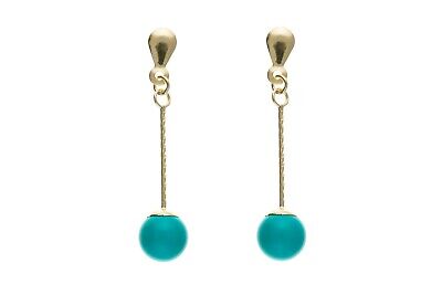 9ct Yellow Gold Turquoise Drop Earrings Stick Drops Hallmark December Birthstone