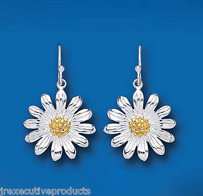 Sunflower Earrings Sterling Silver Drop Yellow Gold Detail 925 Hallmark British