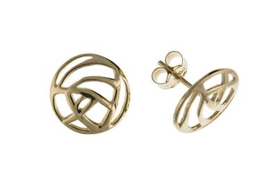 9ct Mackintosh Stud Earrings Yellow Gold Rose Design Studs British Made