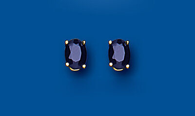 9ct Gold Sapphire Earrings Yellow Gold Oval Stud September Birthstone Hallmark