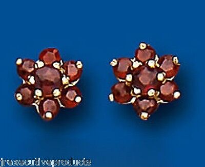 9ct Gold Garnet Earrings Cluster Stud Yellow Gold January Birthstone