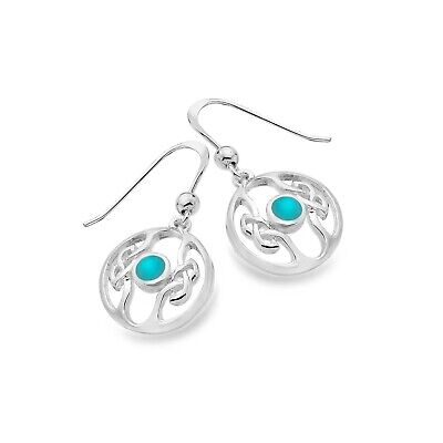 Real Turquoise Celtic Knot Earrings Solid Sterling Silver Drops 925 Stamp
