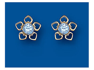 9ct Gold Blue Topaz Flower Earrings Floral Stud November Birthstone Hallmark