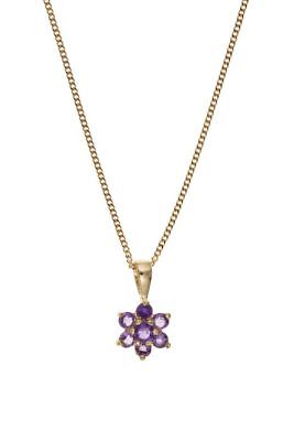 Yellow Gold Amethyst Pendant Cluster 18" Chain Hallmark Real Stone British Made