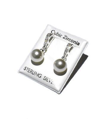 Pearl Earrings Sterling Silver Drops Cubic Zirconia Drop