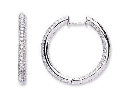 Pave Diamond Hoop Earrings 18ct White Gold 25mm Diameter 1.60ctw Real Diamonds