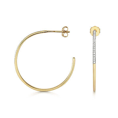 Diamond Hoop Earrings Yellow Gold 0.08ctw Diamonds 25mm Hoops