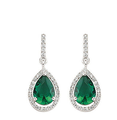 Emerald Earrings Sterling Silver Drop Cluster Drops