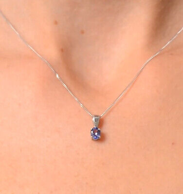 Tanzanite Pendant and Earrings Set Classic Solitaire 9ct White Gold Hallmarked