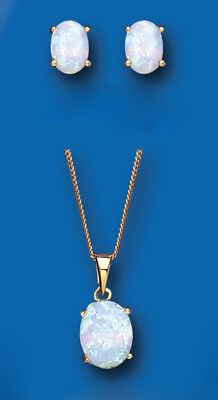 Gold Opal Pendant and Earrings Set Yellow Gold Solid Hallmarked
