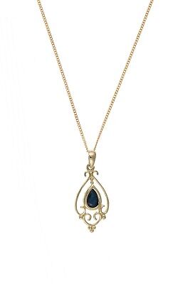 Victorian Design Sapphire Pendant Yellow Gold 18" Chain Hallmarked British Made