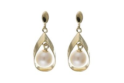 9ct Yellow Gold Pearl Drop Earrings Freshwater Cultured Hallmark Wedding Bridal