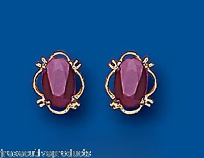 9ct Gold Ruby Stud Earrings Yellow Gold Oval Solitaire July Birthstone Hallmark