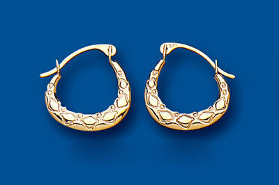 Hoop Earrings Yellow Gold Creole Patterned 13mm Hallmarked