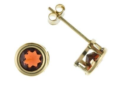 9ct Gold Garnet Earrings Yellow Gold Solitaire Stud January Birthstone Hallmark