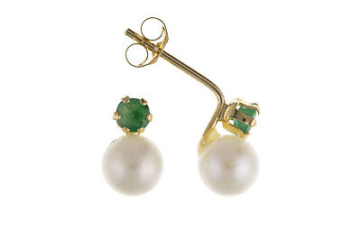 9ct Gold Pearl and Emerald Earrings Freshwater Studs Bridal Wedding Hallmarked
