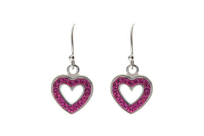 Pink Crystal Heart Earrings Drop Drops Sterling Silver 925 Hallmark