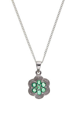 Emerald and Diamond Pendant Solid Sterling Silver With Chain Hallmarked
