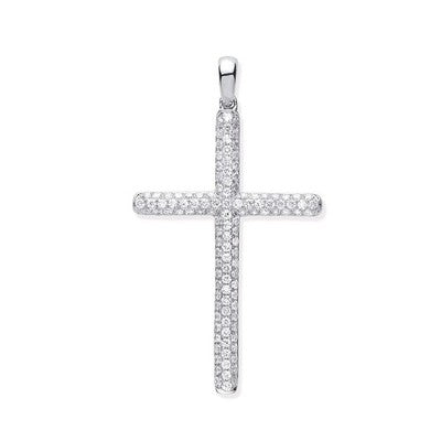 Pave Diamond Cross Pendant Necklace 18ct White Gold 18" 0.45ctw Real Diamonds