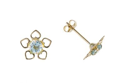 9ct Gold Blue Topaz Flower Earrings Floral Stud November Birthstone Hallmark