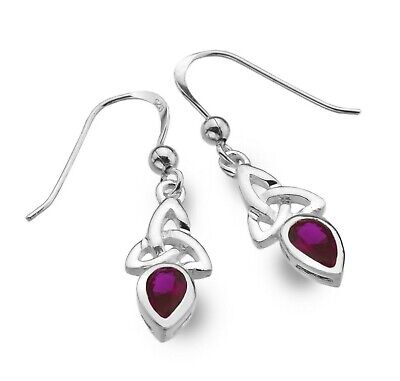 Ruby Celtic Trinity Earrings Drop Sterling Silver 925 Hallmarked Drops