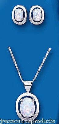 Opal Pendant and Earrings Set Solid Sterling Silver Hallmarked