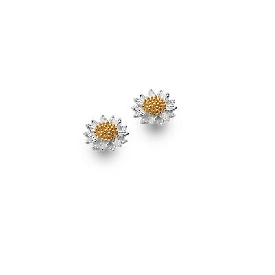 Sunflower Stud Earrings Sterling Silver 925 Hallmarked Gold Detail Studs