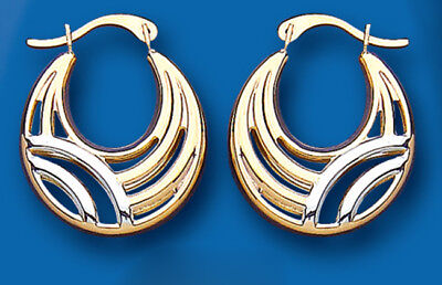 Gold Creole Hoop Earrings Two Colour White and Yellow Gold hallmarked 17mm