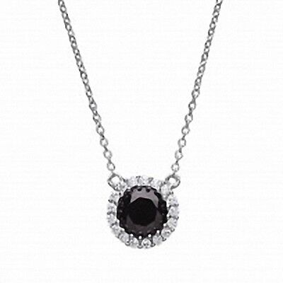 Silver Necklace With Black Onyx Round With CZ Pendant & Chain