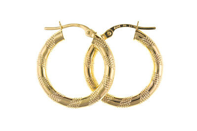 Hoop Earrings Yellow Gold Creole Hoops Textured 20mm Hallmarked