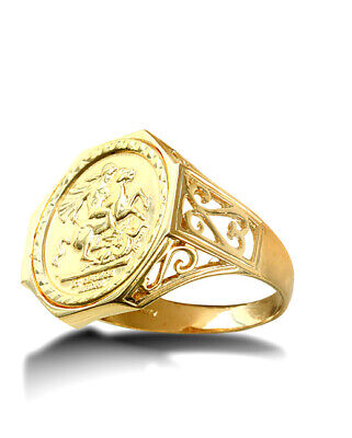 St George Ring Solid 9 Carat Yellow Gold Hexagonal British Made Hallmarked