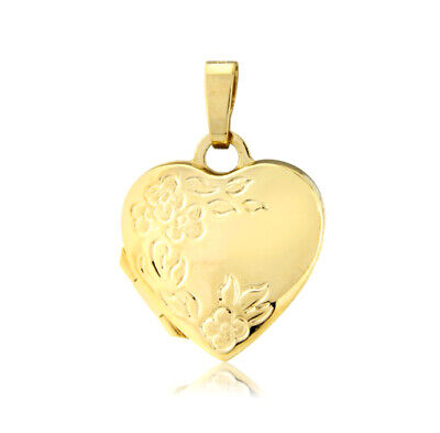 Heart Shaped Floral Locket 9ct Yellow Gold Hallmarked British Made 14 x 14mm